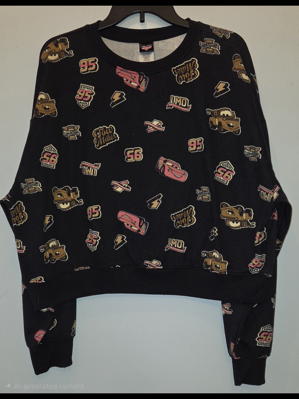 Disney Cars Womens Black All-Over Print Cropped Sweatshirt